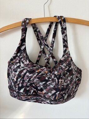 lululemon athletica Crisscross Sports Bra in Pink, Black & White Abstract Print